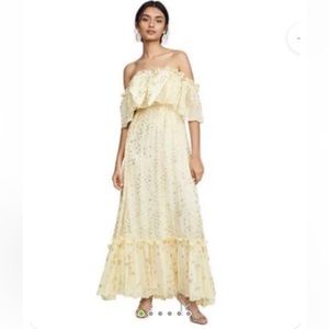LoveShackFancy off the shoulder chiffon starry maxi dress